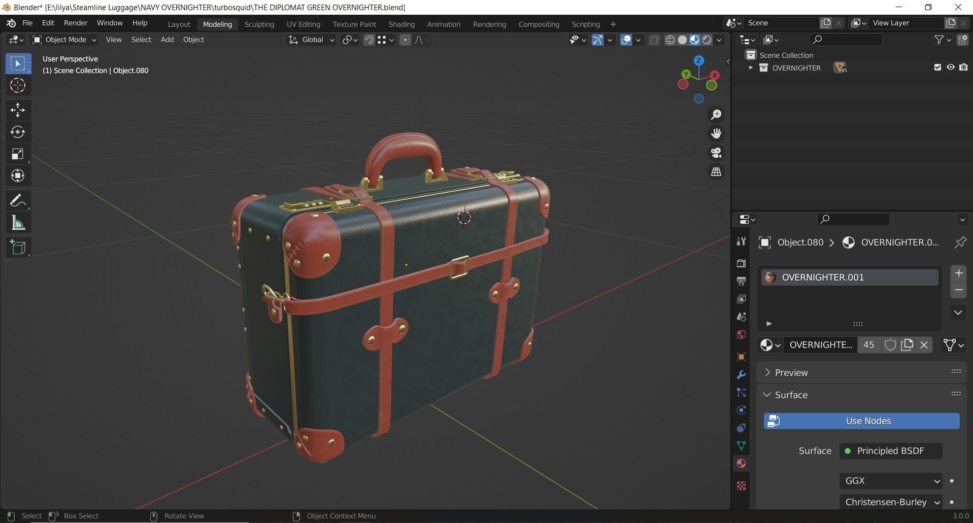 Steamline Diplomat Green Overnighter 3D model_11