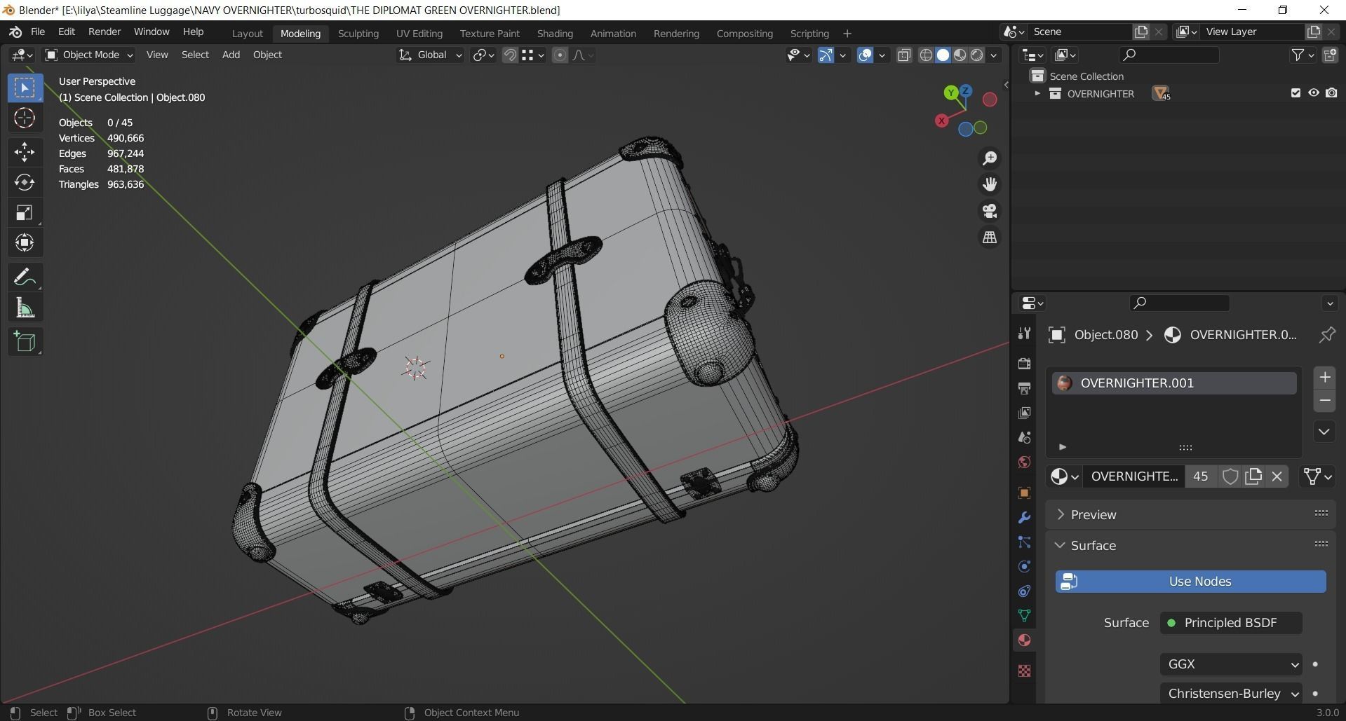Steamline Diplomat Green Overnighter 3D model_13