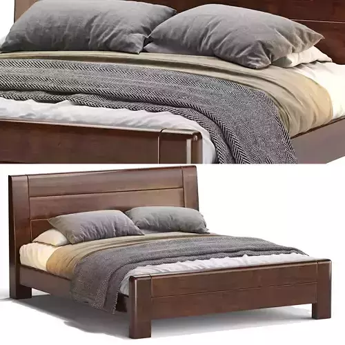 Scandinavian Bed Frame Solid Wood Espresso Bed with Headboard