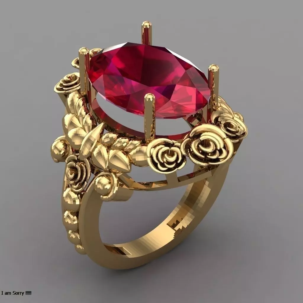 Flower Ring Ruby Stone Jewellery for Women 3D print model