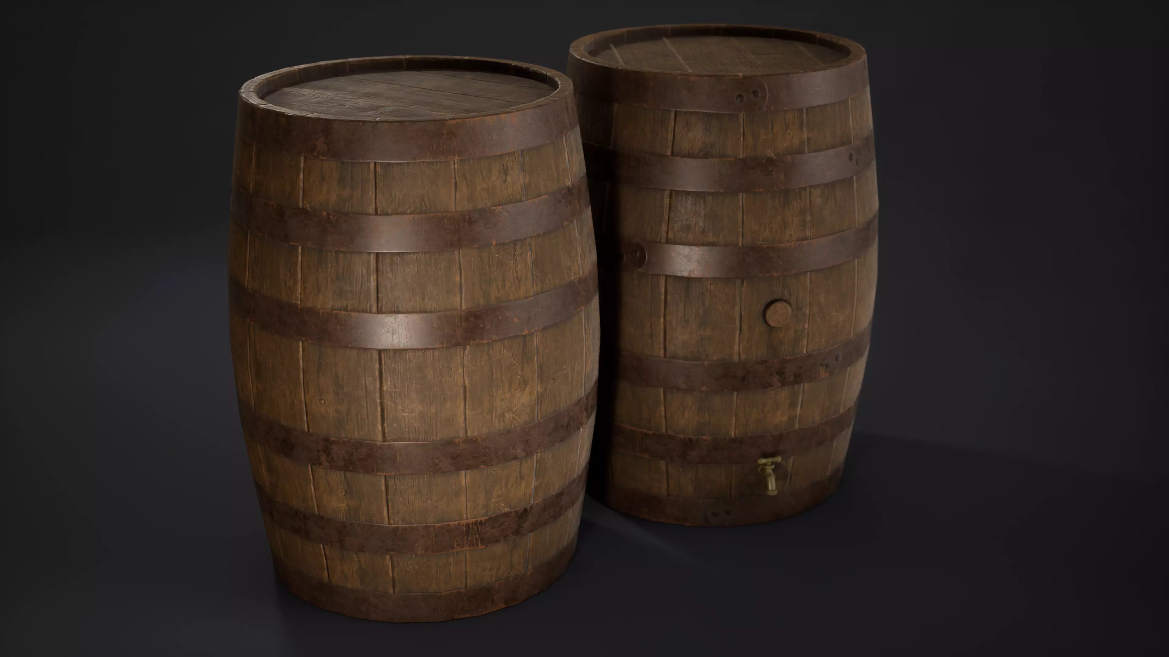 Wooden Barrel with Tap Low-poly 3D model_0