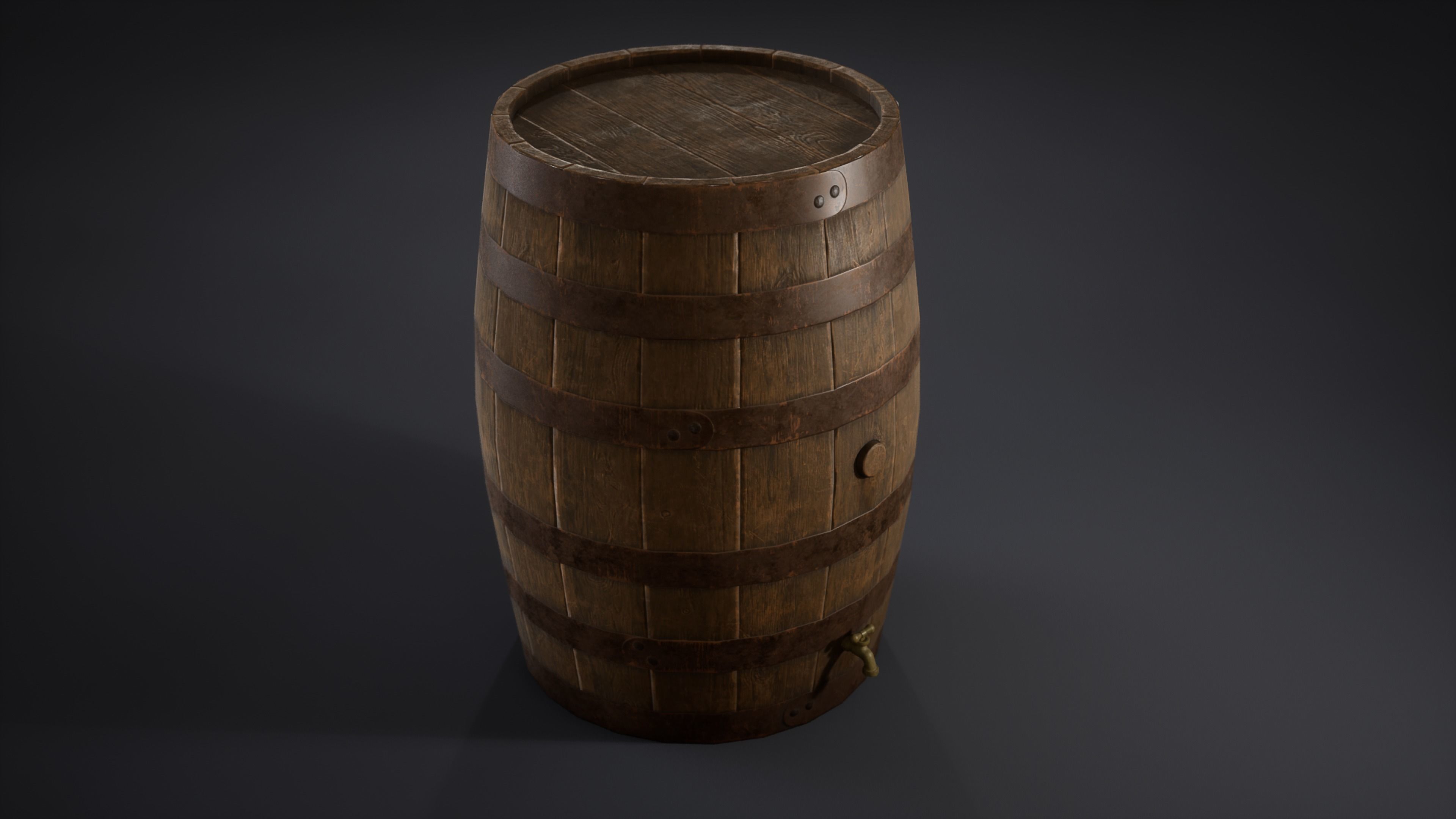 Wooden Barrel with Tap Low-poly 3D model_2