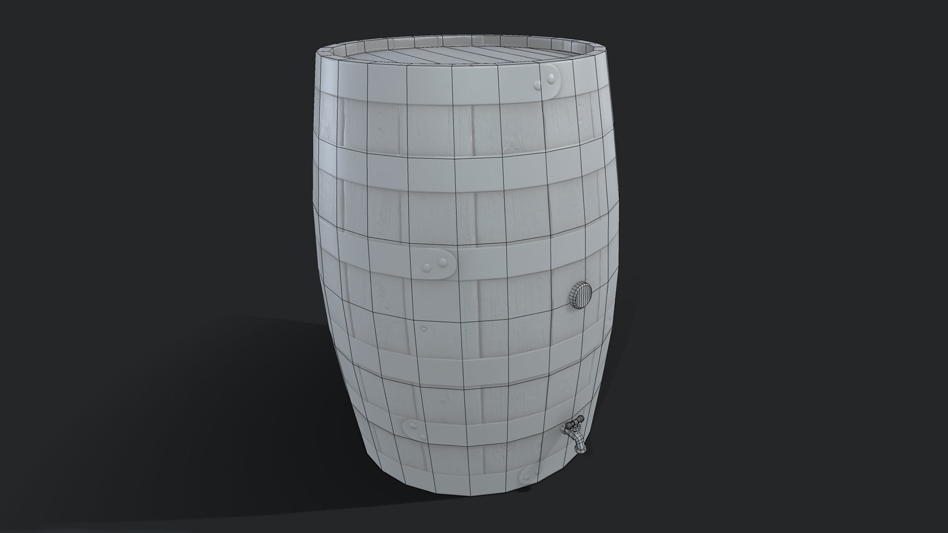 Wooden Barrel with Tap Low-poly 3D model_5