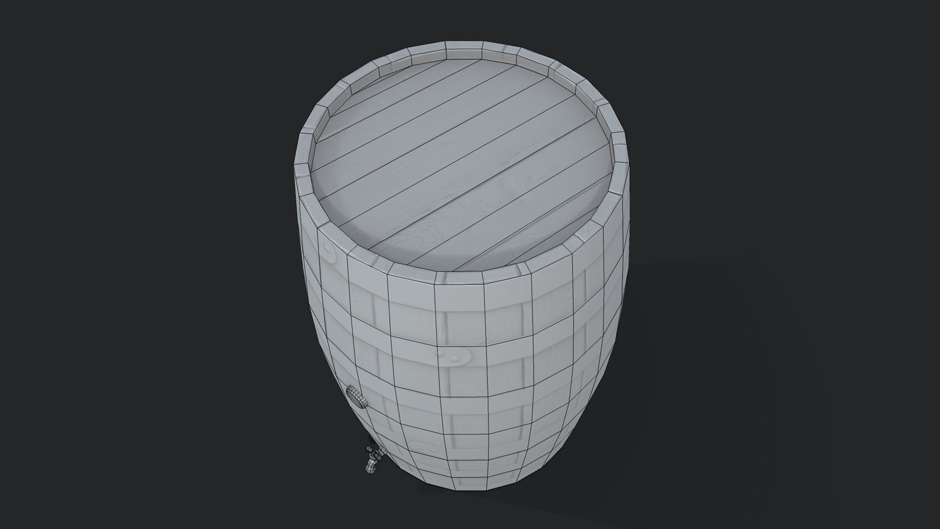 Wooden Barrel with Tap Low-poly 3D model_6