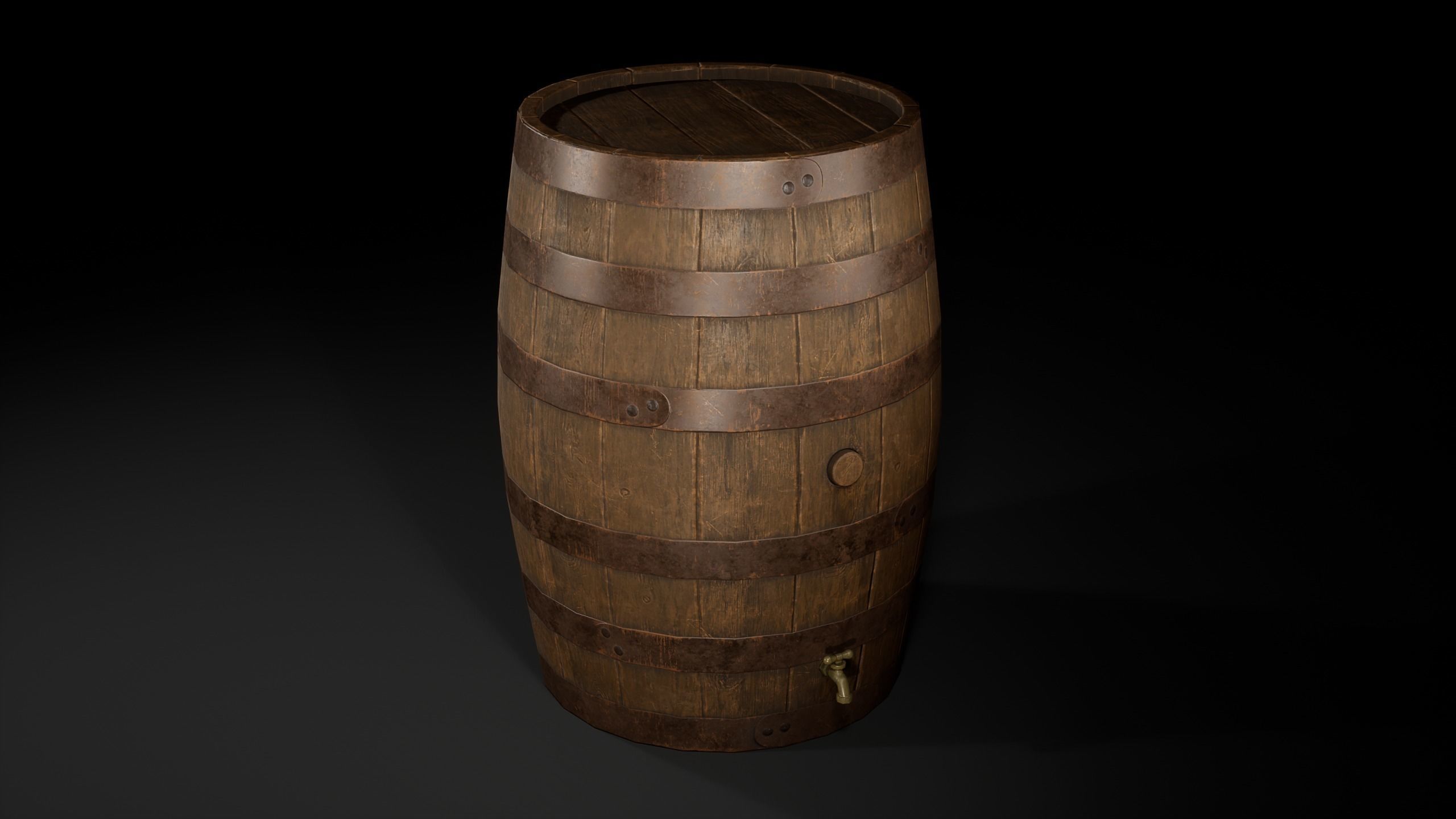 Wooden Barrel with Tap Low-poly 3D model_4