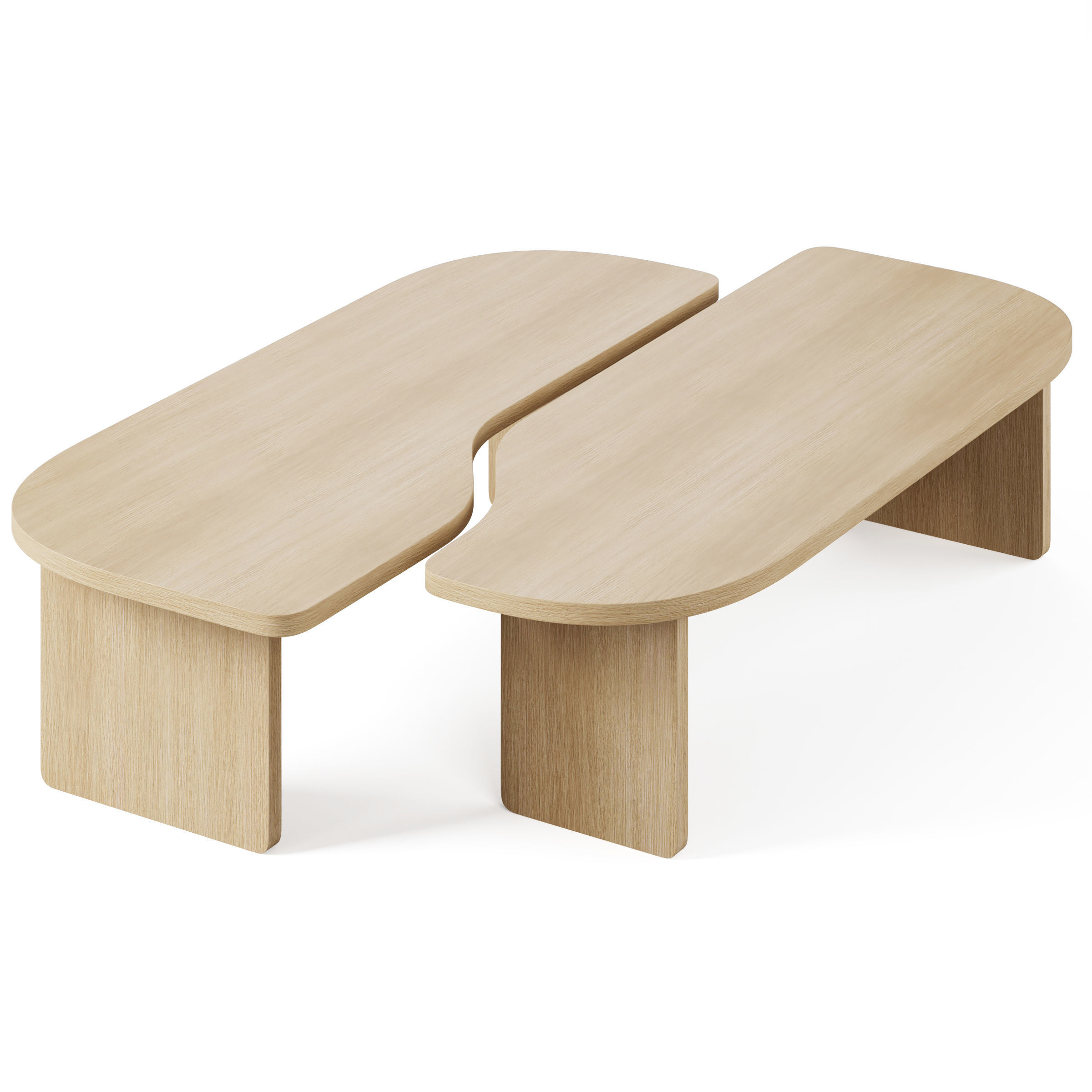 Set of 2 Docha Oak Veneer Coffee Tables by LA REDOUTE 3D model_2