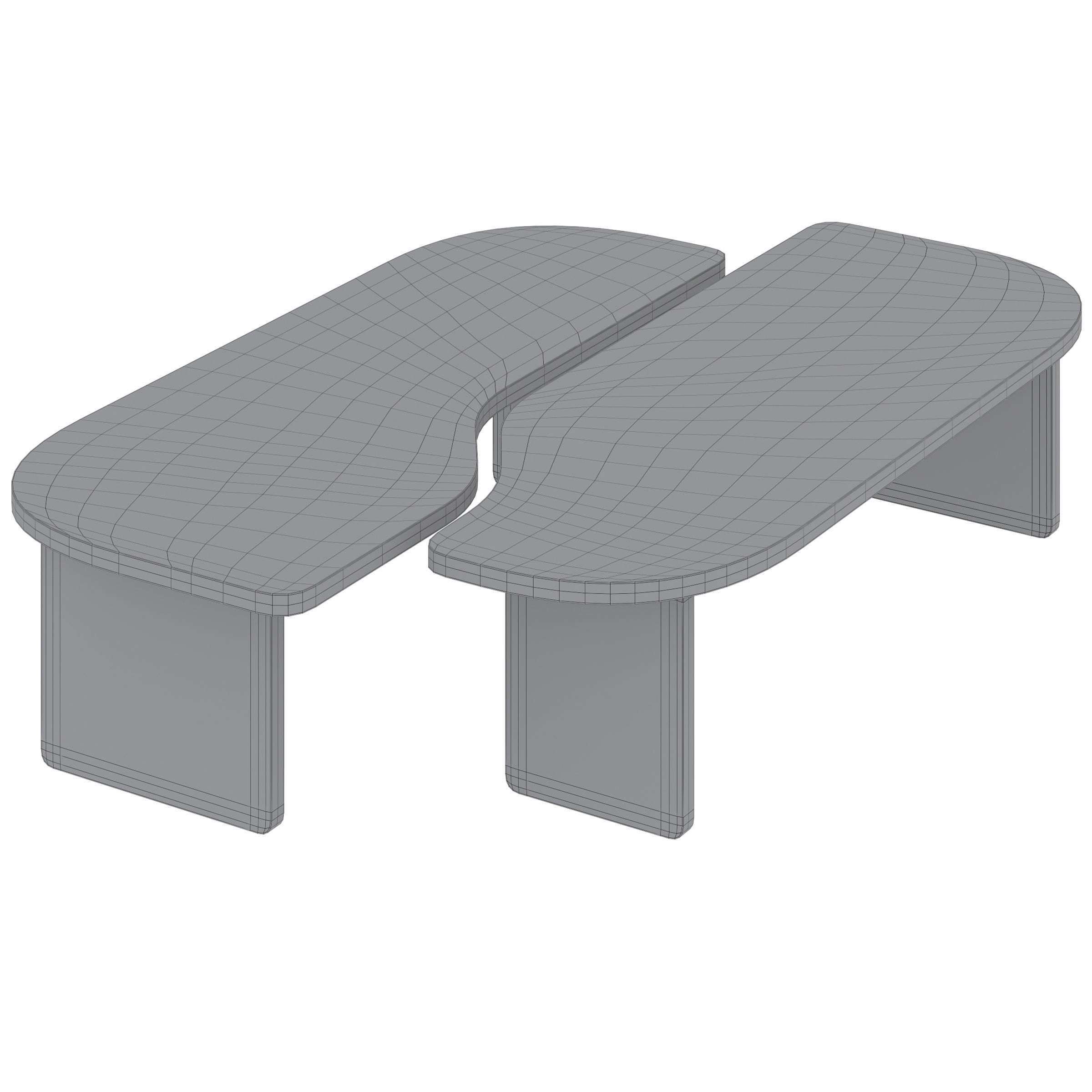 Set of 2 Docha Oak Veneer Coffee Tables by LA REDOUTE 3D model_3