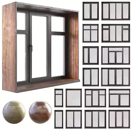 A set of plastic windows with wooden trim
