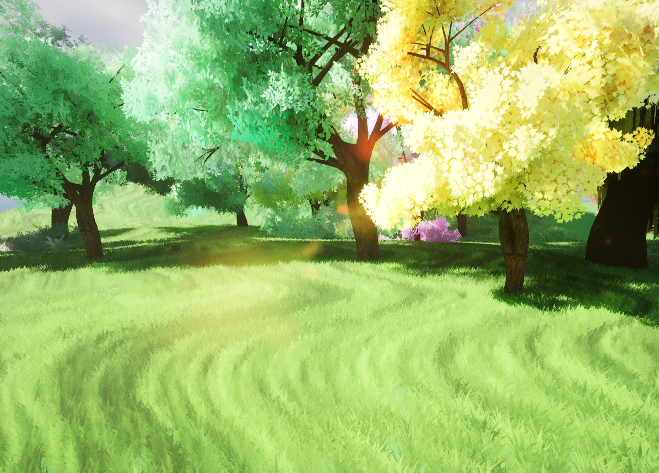 Stylized Meadow 3D Scene with trees  Low-poly 3D model_6
