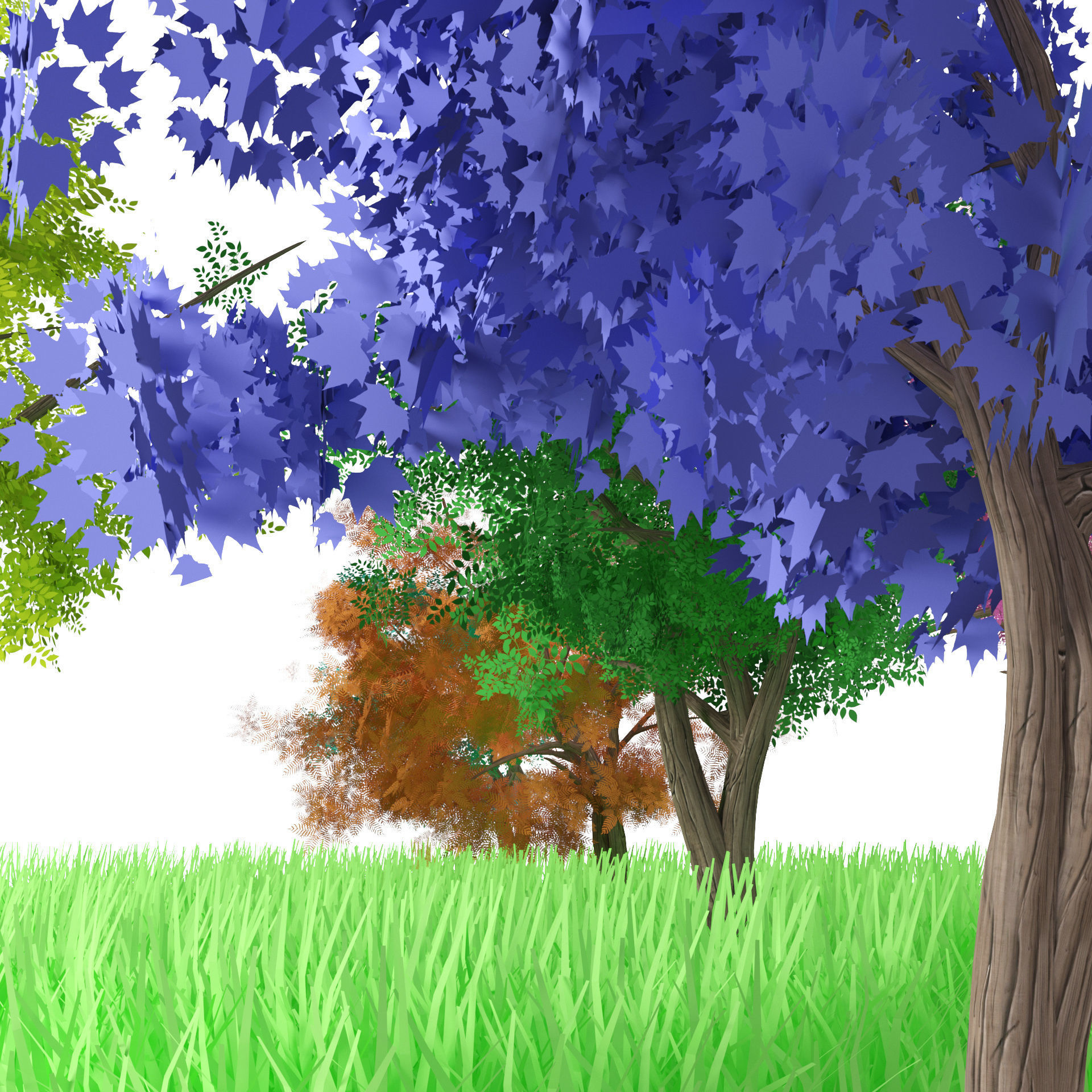 Stylized Meadow 3D Scene with trees  Low-poly 3D model_9
