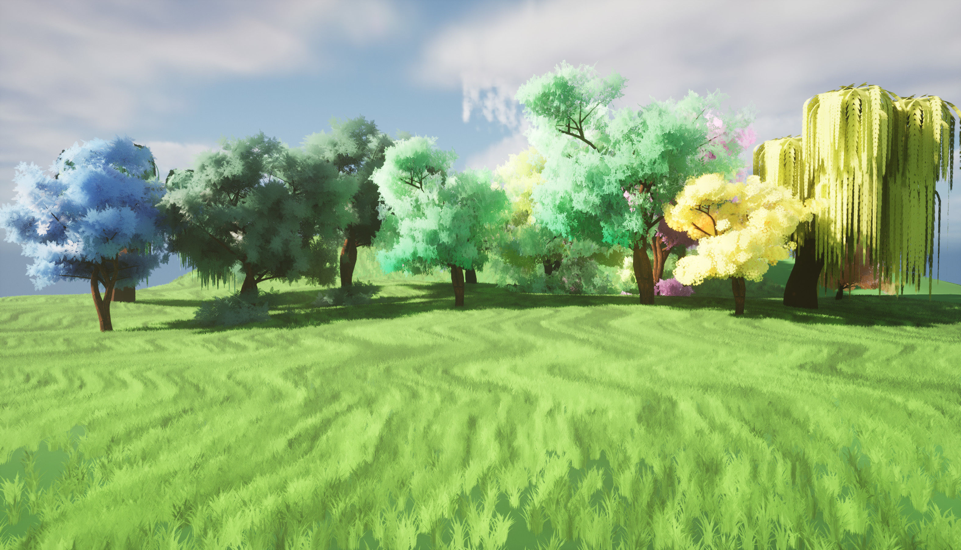 Stylized Meadow 3D Scene with trees  Low-poly 3D model_13