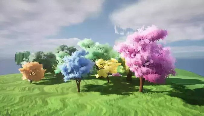 Stylized Meadow 3D Scene with trees  Low-poly 3D model