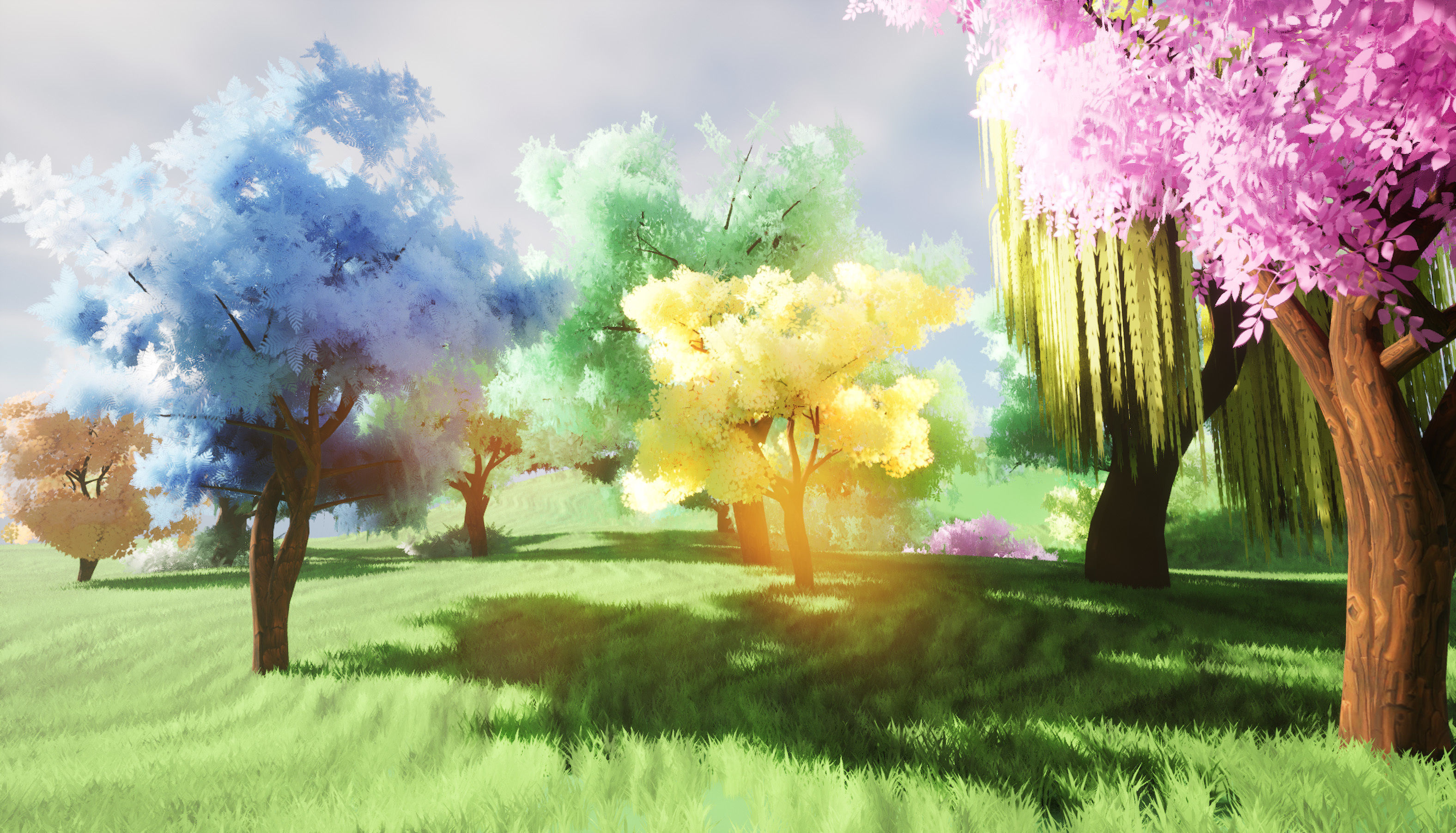 Stylized Meadow 3D Scene with trees  Low-poly 3D model_4