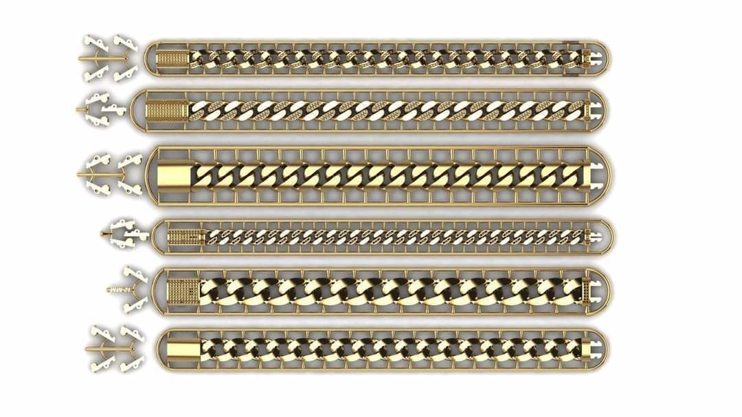 25 hollow cuban link bracelets cast directly 3D print model_2