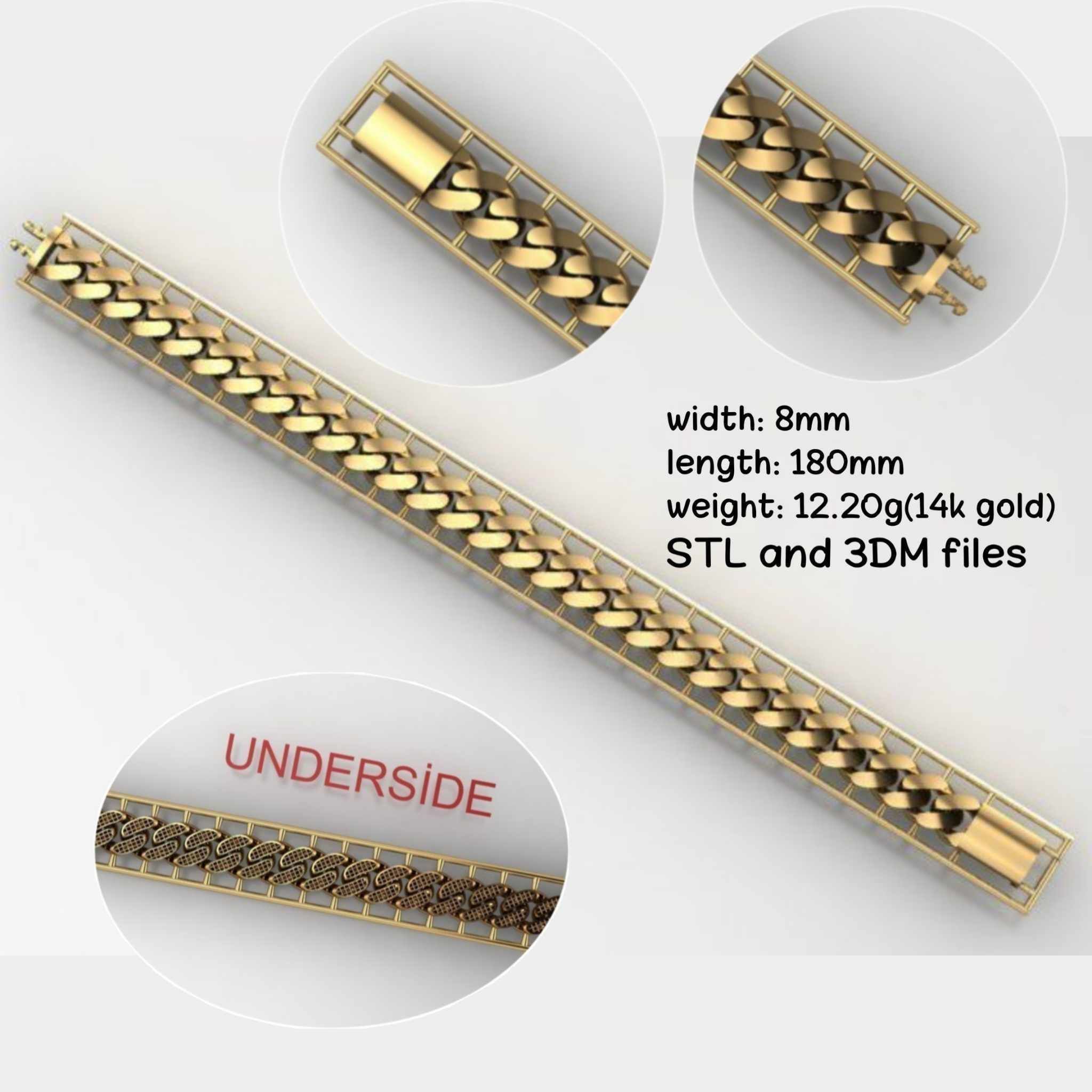 25 hollow cuban link bracelets cast directly 3D print model_10