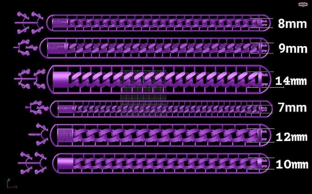 25 hollow cuban link bracelets cast directly 3D print model_6