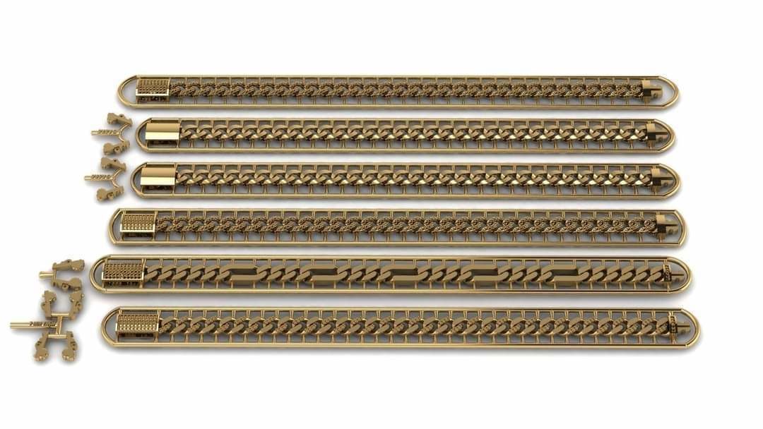 25 hollow cuban link bracelets cast directly 3D print model_3