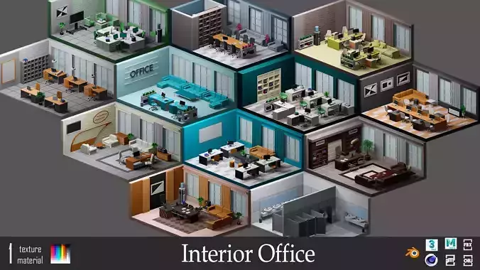 Office rooms Low-poly 3D model