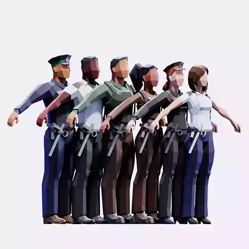 Low Poly Police Officers - Animated and Rigged Low-poly 3D model