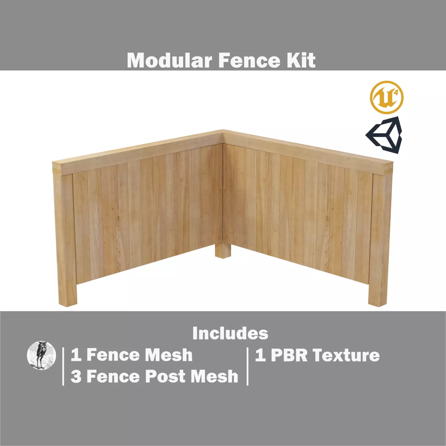 Modular Fence Kit Pack - Solid Top Cap Fence Low-poly 3D model_0