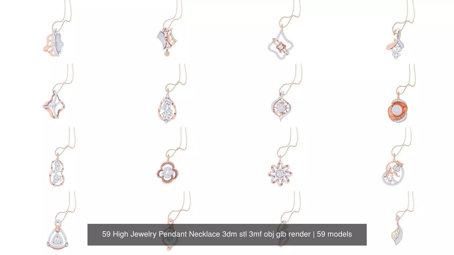 59 High Jewelry Pendant Necklace 3dm stl 3mf obj glb render 3D Model Collection_0