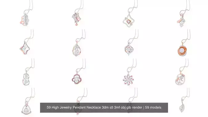59 High Jewelry Pendant Necklace 3dm stl 3mf obj glb render 3D Model Collection