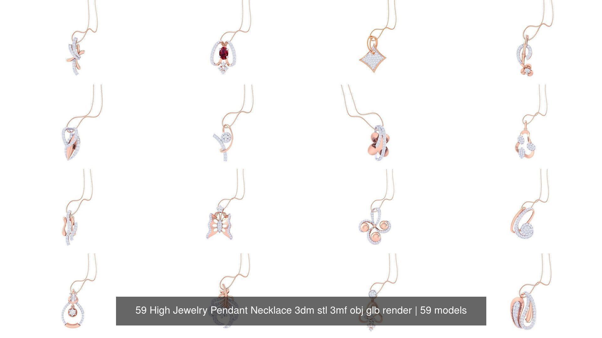 59 High Jewelry Pendant Necklace 3dm stl 3mf obj glb render 3D Model Collection_2