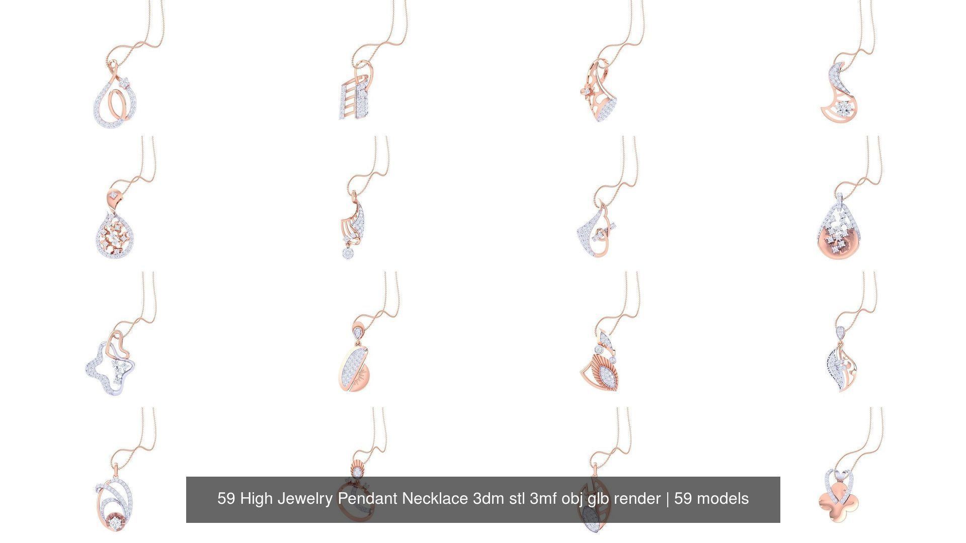 59 High Jewelry Pendant Necklace 3dm stl 3mf obj glb render 3D Model Collection_4