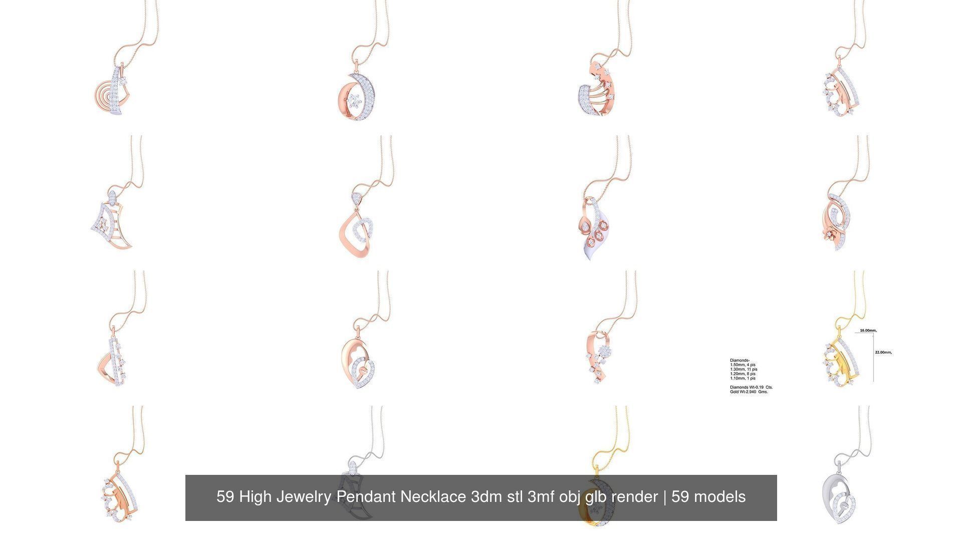 59 High Jewelry Pendant Necklace 3dm stl 3mf obj glb render 3D Model Collection_6