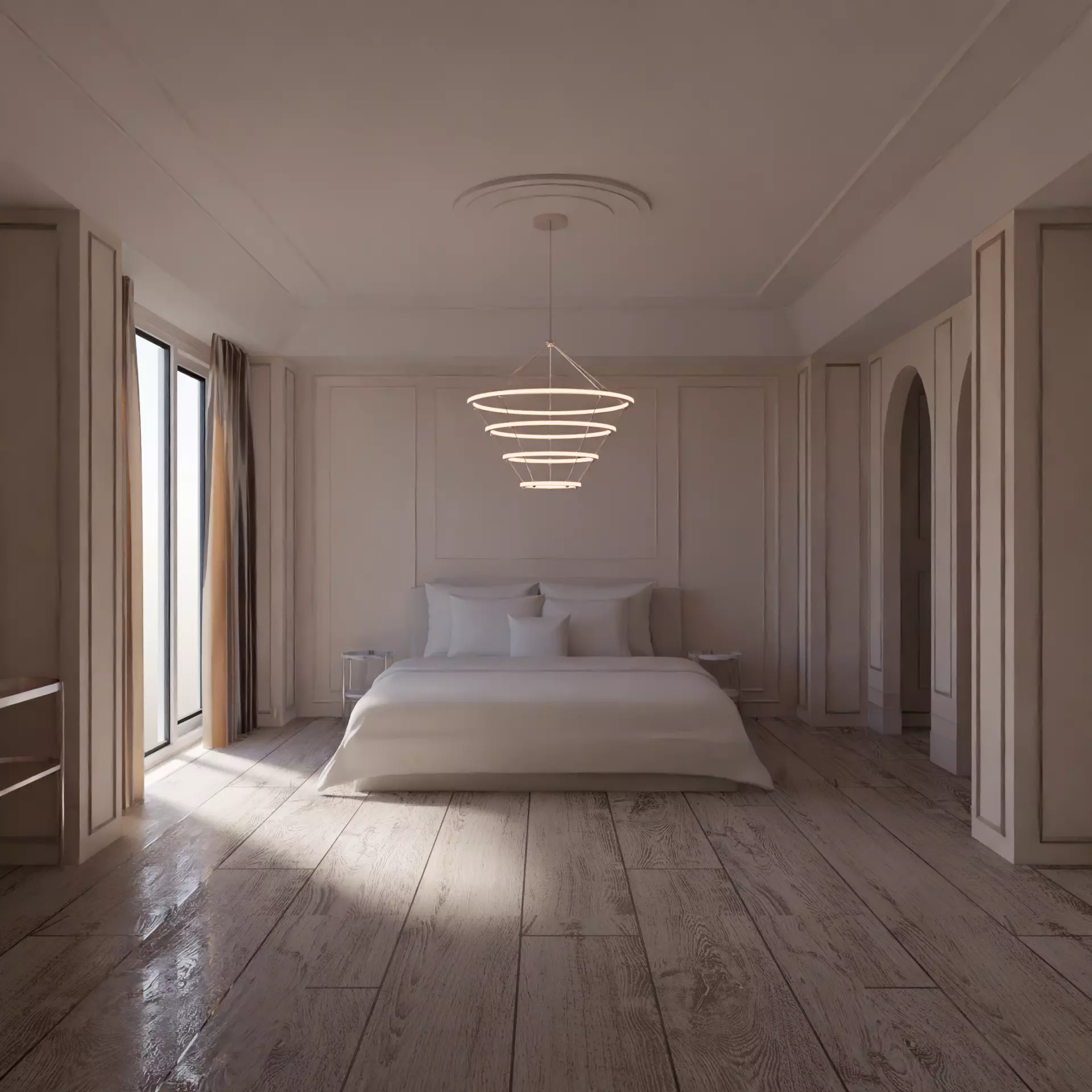 bedroom in the style of minimalist Provence 3D model_0