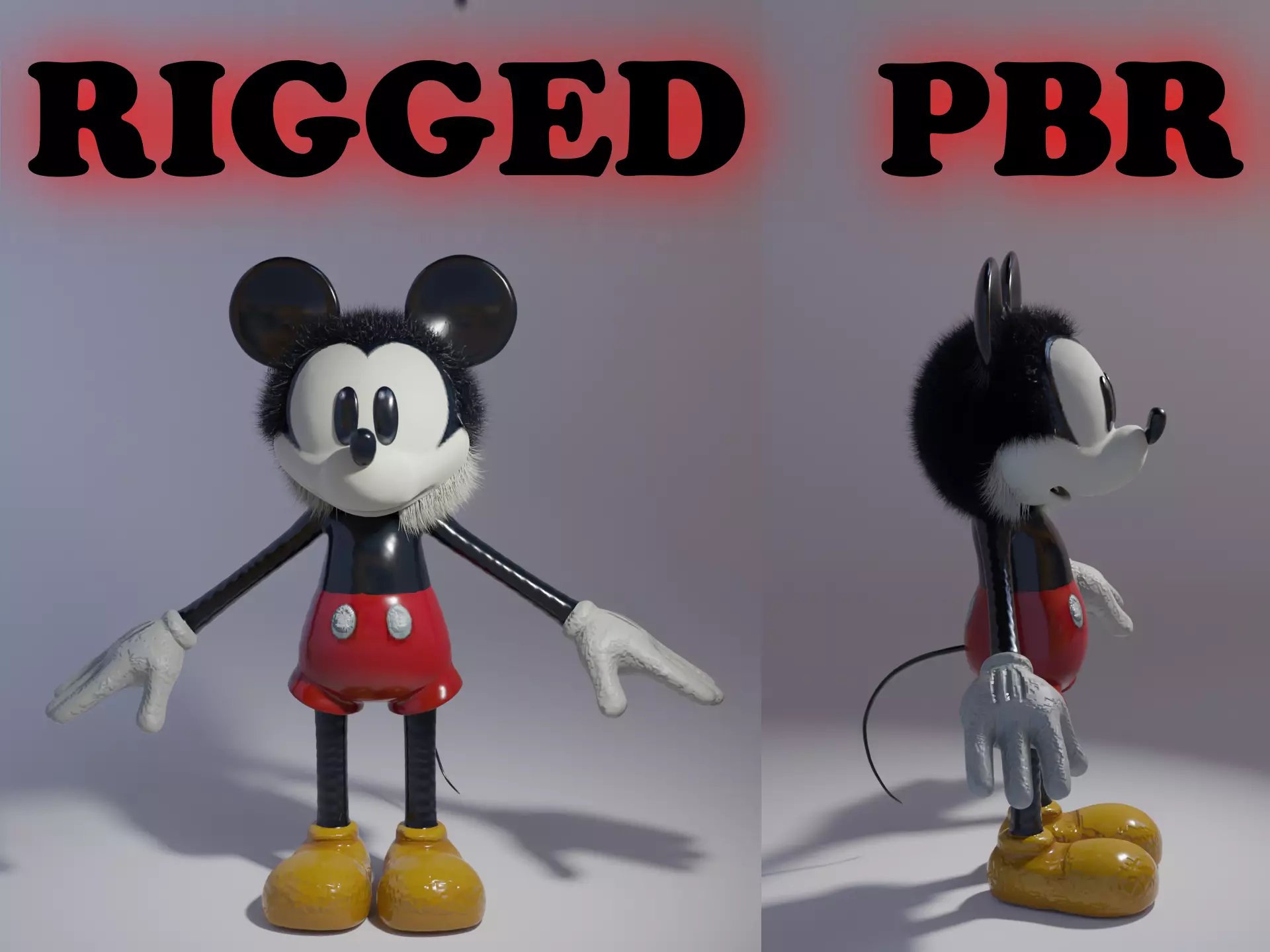 Disney Mickey Mouse cartoon rigged character Low-poly 3D model