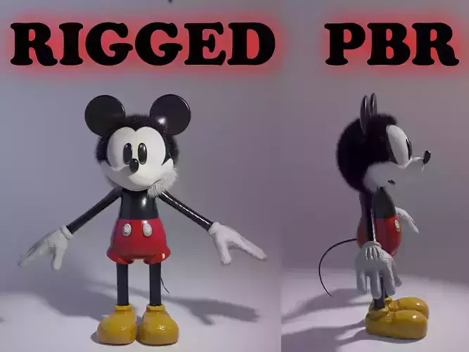 Disney Mickey Mouse cartoon rigged character  Low-poly 3D model