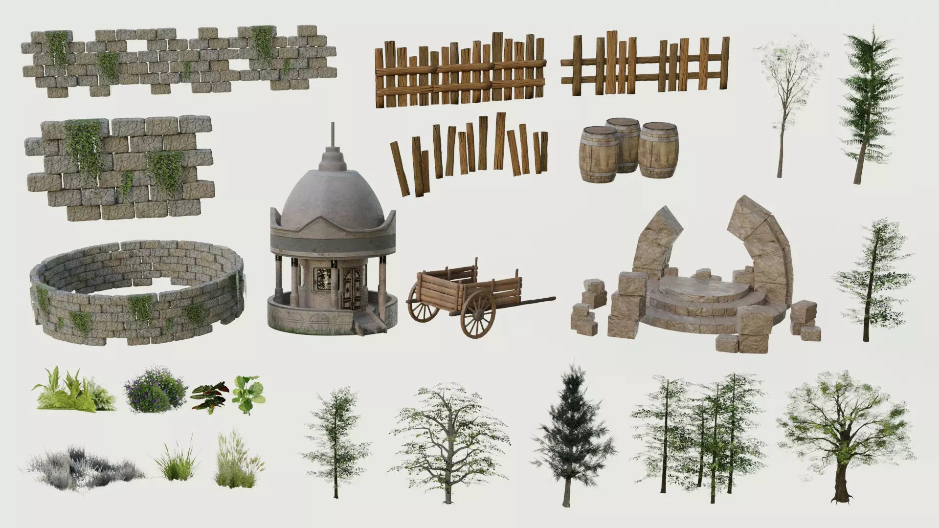 Nature map with objects Low-poly 3D model_0