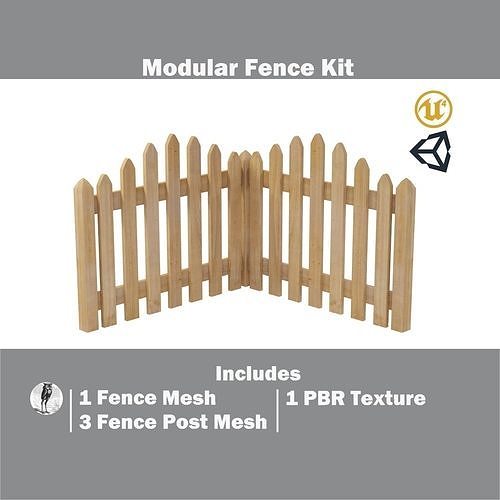 Modular Fence Kit Pack - Arched Colonial Gothic Picket Fence Low-poly 3D model