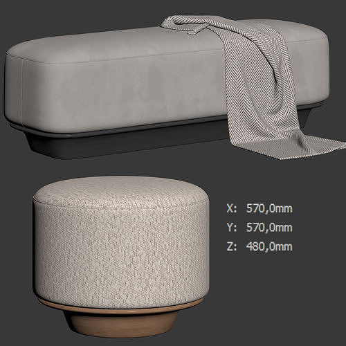 Nico Bench and Ottoman By Demuro Das 3D model 7