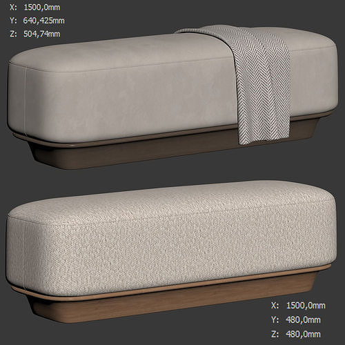 Nico Bench and Ottoman By Demuro Das 3D model 6