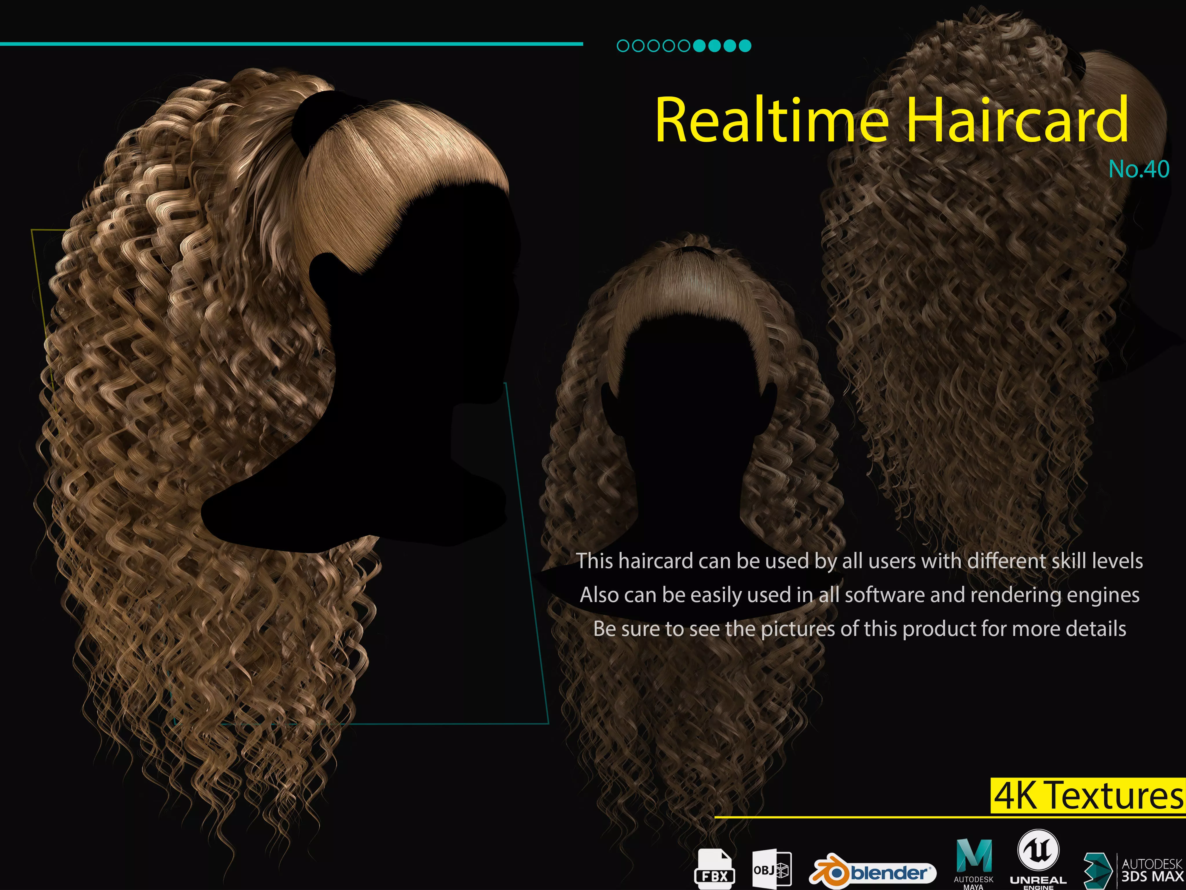 Realtime Haircard No40 Low-poly 3D model
