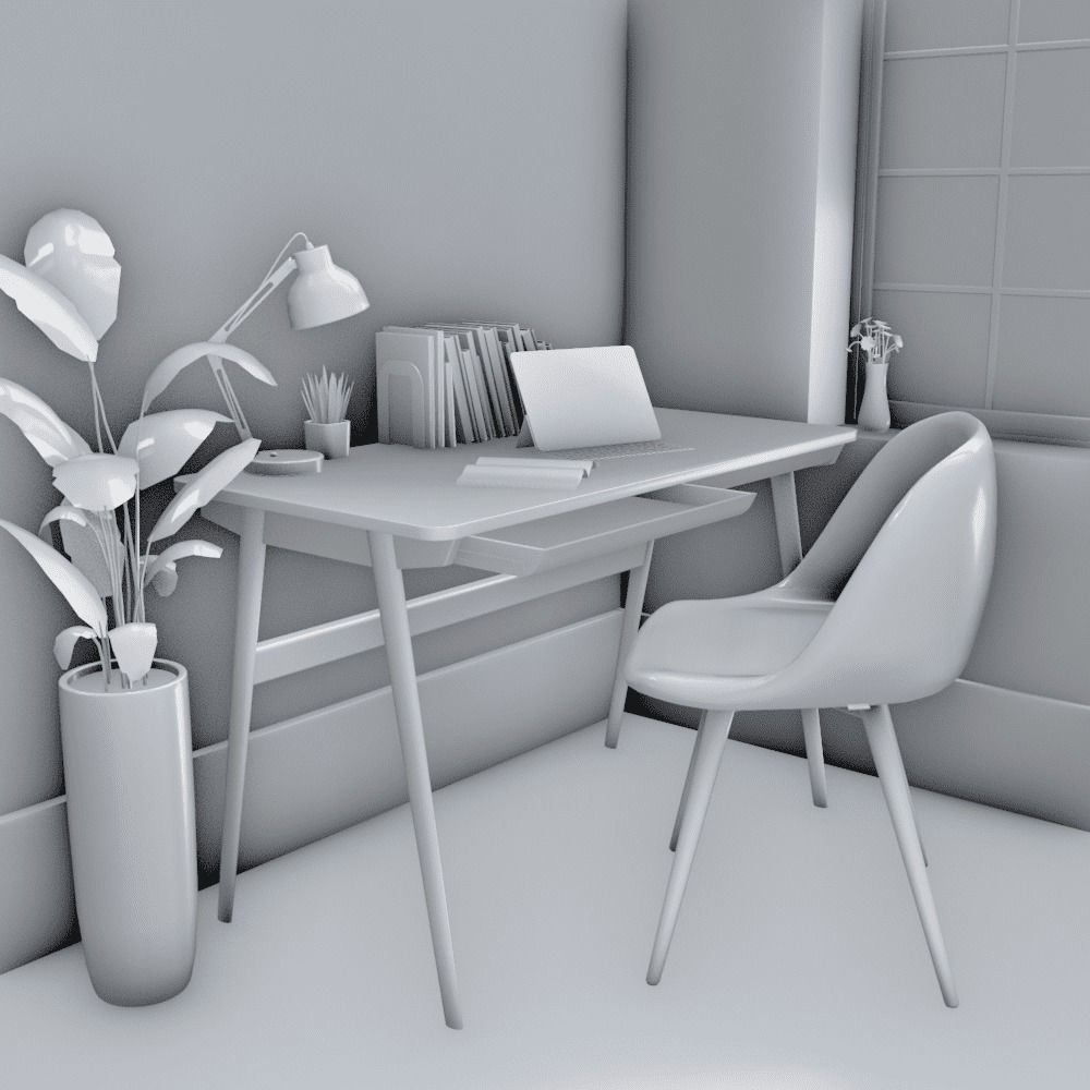 Minimalist work Table Low-poly 3D model_1