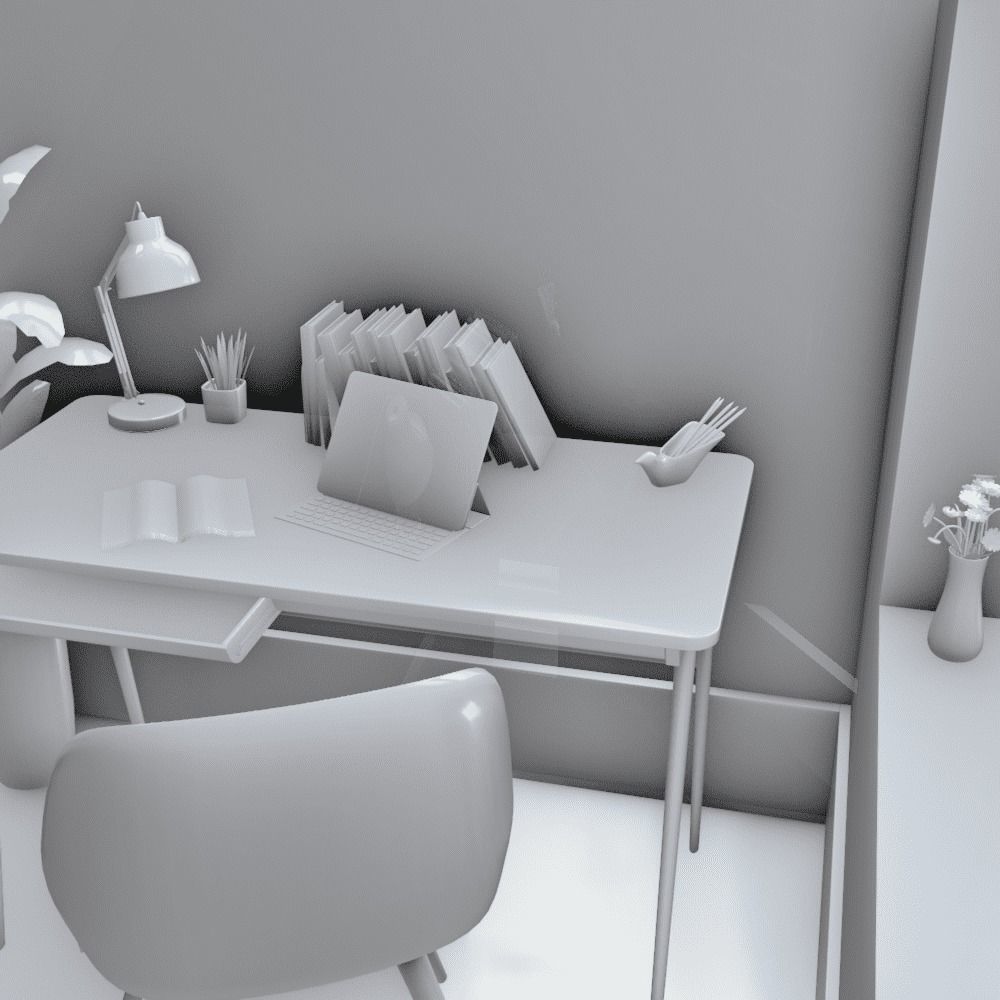 Minimalist work Table Low-poly 3D model_5