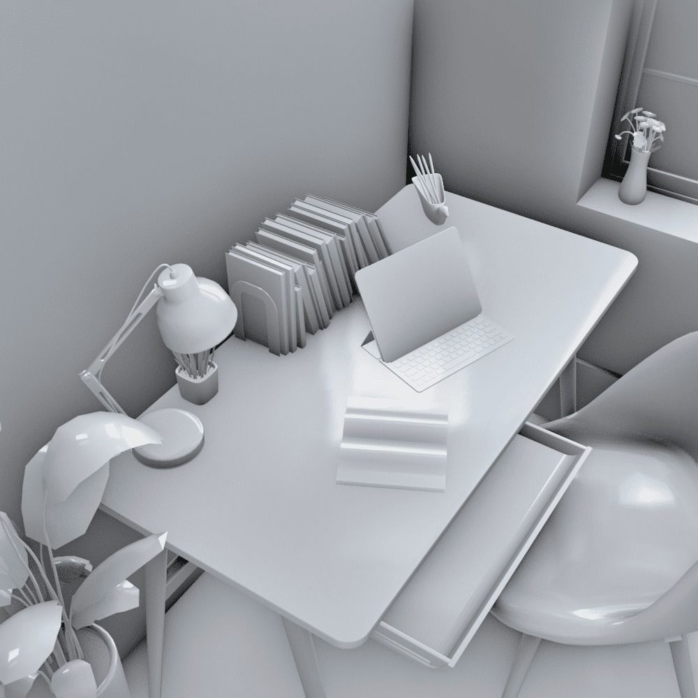 Minimalist work Table Low-poly 3D model_3