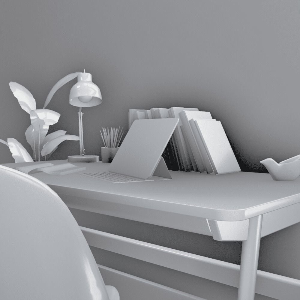 Minimalist work Table Low-poly 3D model_7