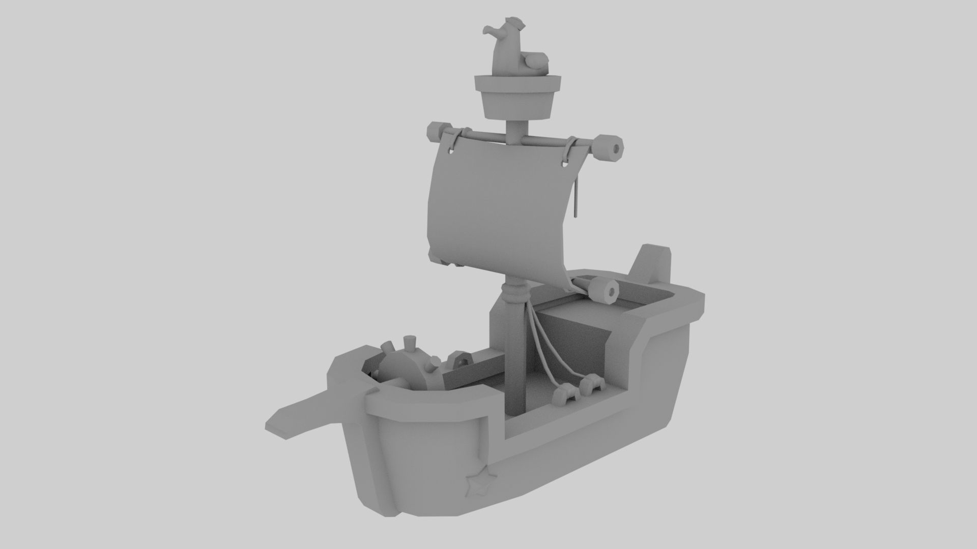 Stylized sailing ship with seagull low poly game ready 3D model Low-poly 3D model_4