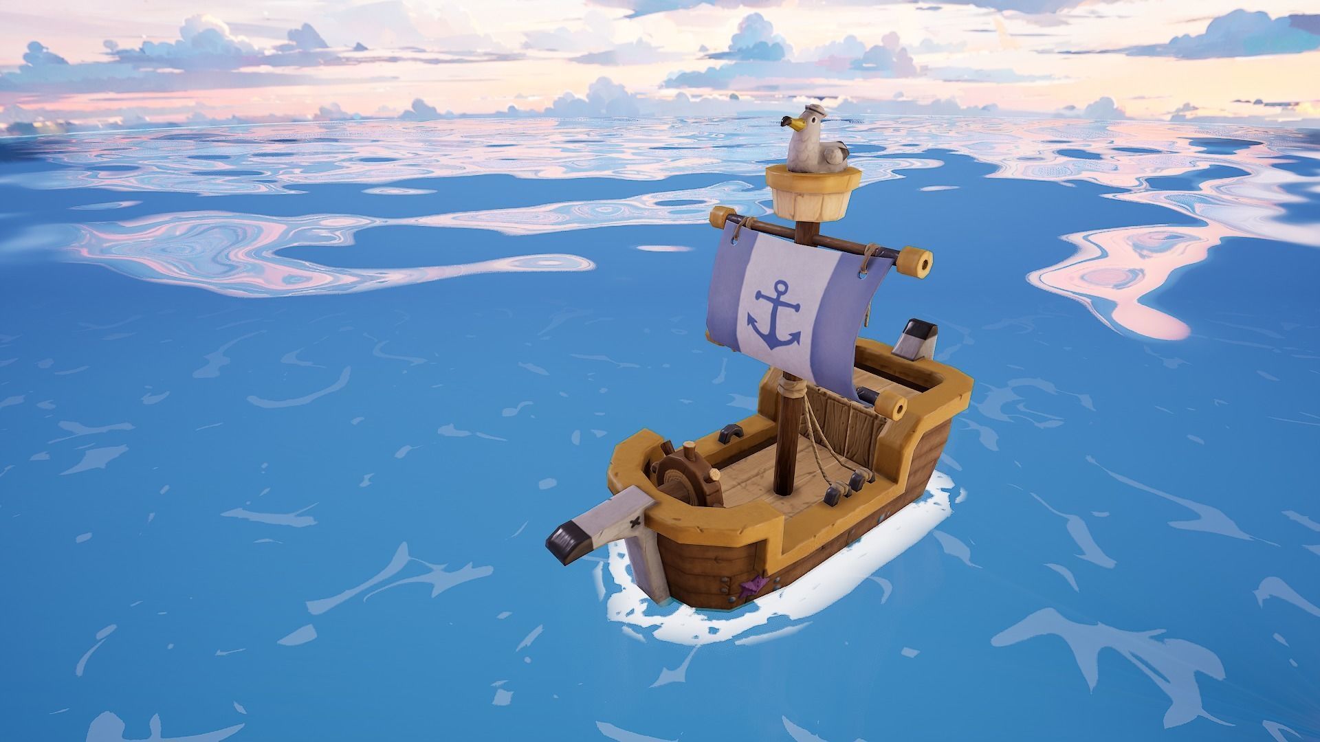 Stylized sailing ship with seagull low poly game ready 3D model Low-poly 3D model_5