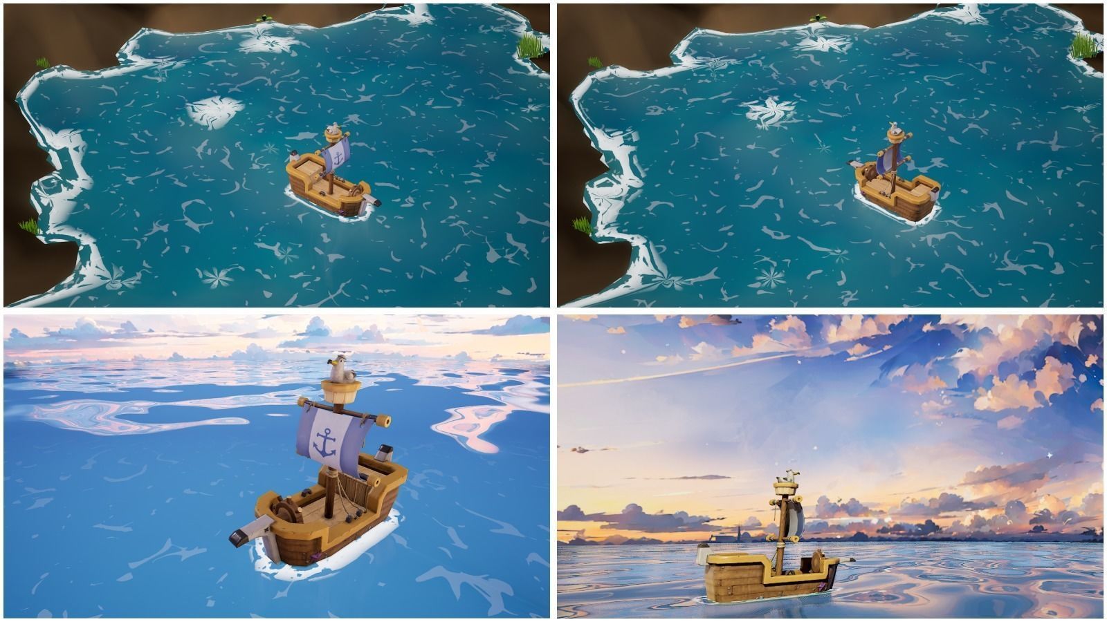 Stylized sailing ship with seagull low poly game ready 3D model Low-poly 3D model_2