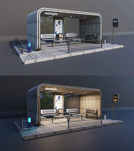 Bus stop 1 3D model 3