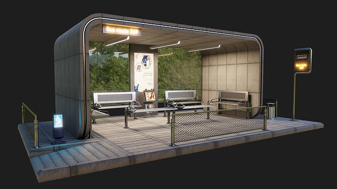 Bus stop 1 3D model 2