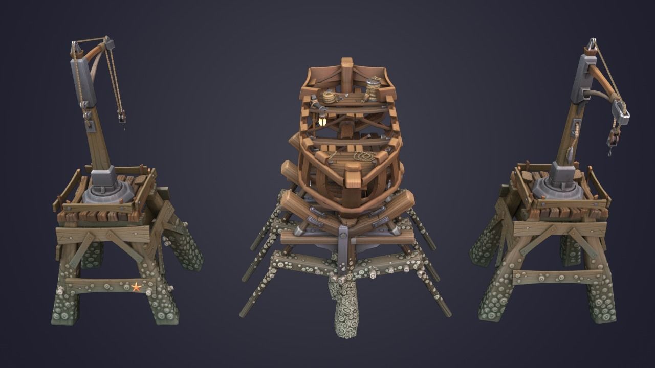 Game Boat - Building Pier Low-poly 3D model_3