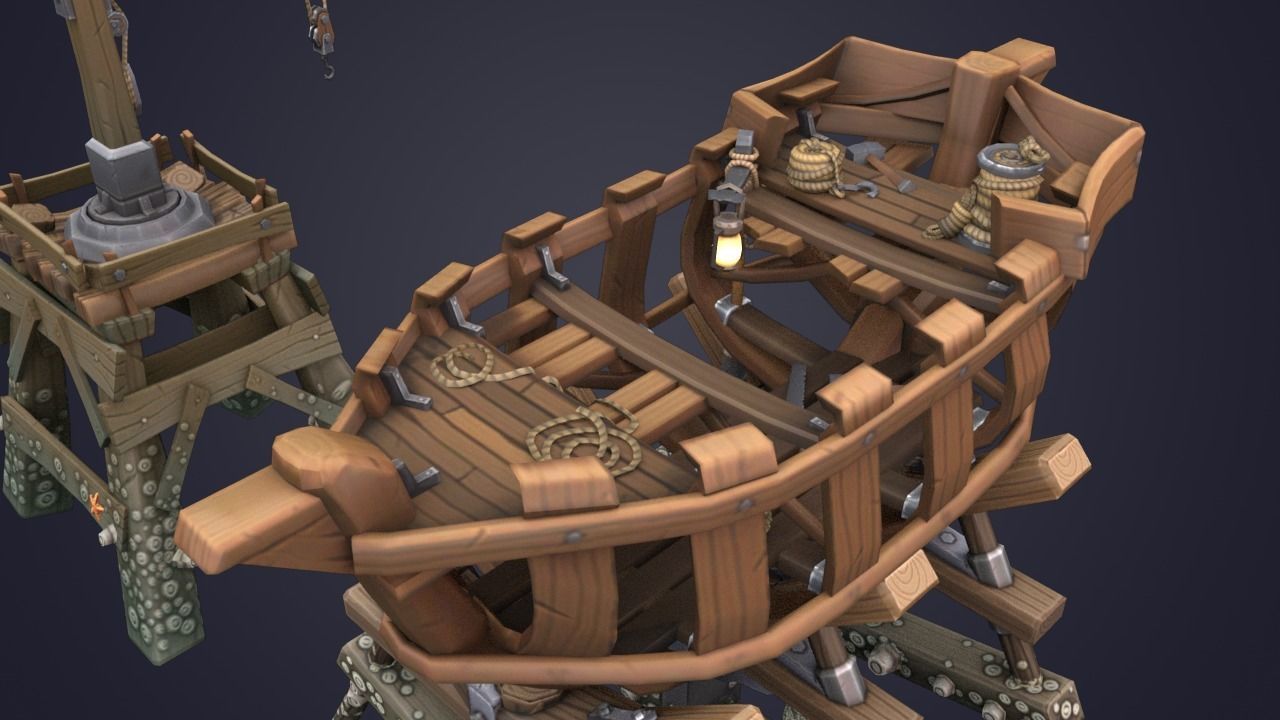 Game Boat - Building Pier Low-poly 3D model_4