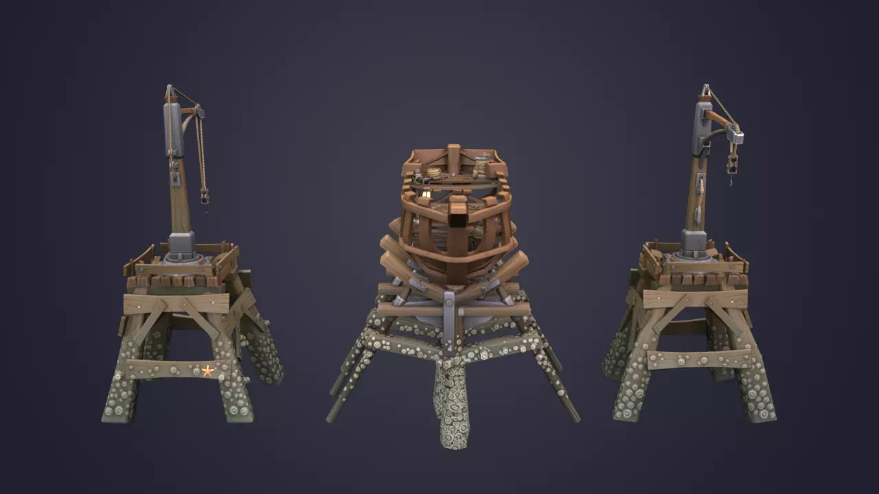 Game Boat - Building Pier Low-poly 3D model_0