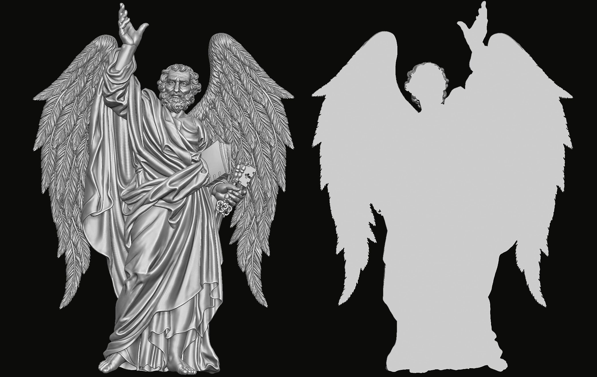 Saint Peter with wings Relief 3D print model_1